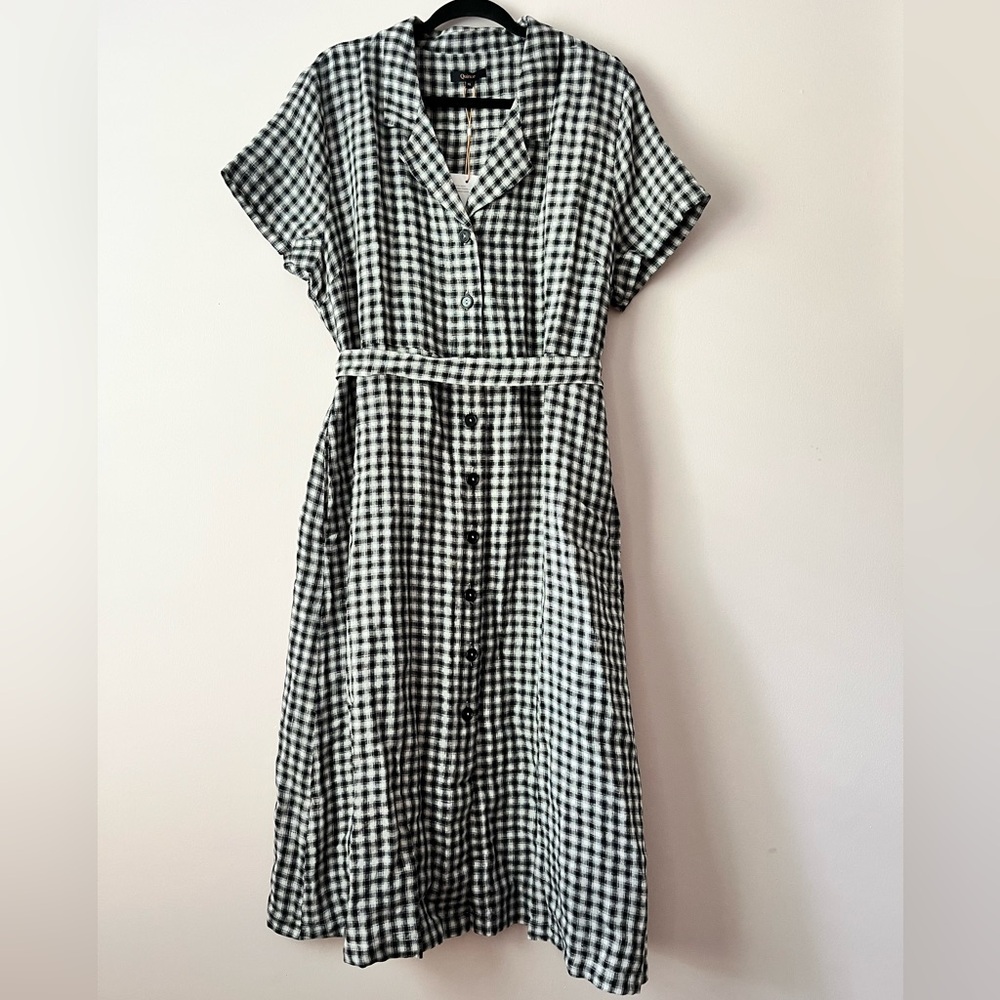 Quince 100% European Linen Button Front Dress Black Gingham NEW NWT X-Large - Picture 4 of 8